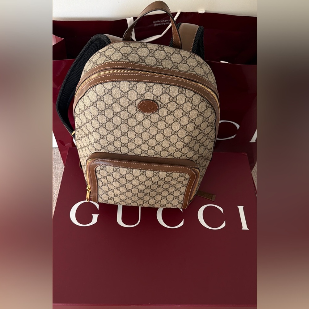 Gucci Beige and Brown Monogram Backpack - Picture 2 of 12
